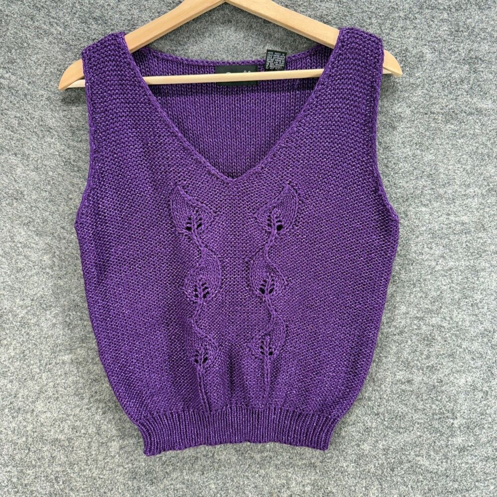 Catherines Vest Women M Medium Purple V-Neck Sleeveless Knit Acrylic Casual